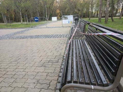 One-directional pathways in the park Foto stock