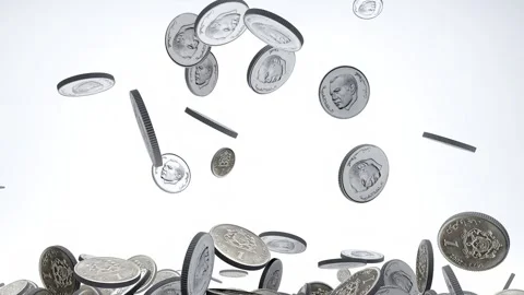 One Dirham coins falling on a white background, Stock Footage 253525836