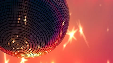 One disco ball spins on bright starry background 3D 4K animation and copy space Stock Footage 239332358