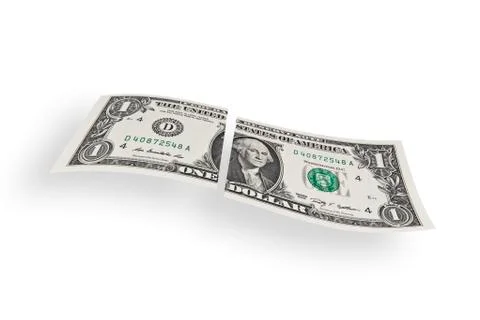 One divided u.s. dollar bill, cut, devaluation of the currency Stock Photos