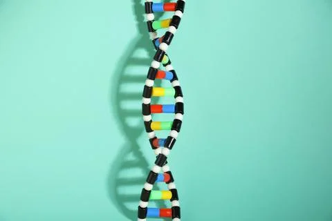 One DNA structure model on turquoise background Stock Photos