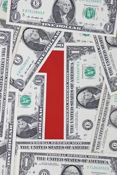 One dollar banknotes. Red unit. Symbol of the first and main world currency.  Stock Photos