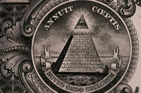 One dollar bill backside. pyramid. Closeup of George Washington . US dollars Stock Photos