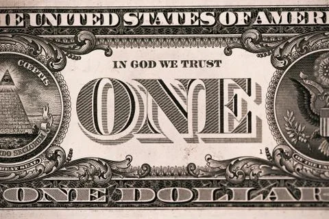 One dollar bill backside. pyramid. Closeup of George Washington . US dollars Stock Photos
