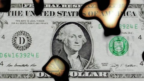 One dollar bill burns on a white background Stock Footage 133279072