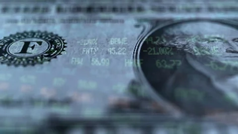 One Dollar Bill Close up - Stark Market Ticker Overlay Stock Footage 83865171
