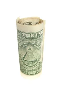 One dollar bill roll isolated on white Stock Photos