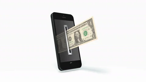One Dollar Bills being inserted into currency reader on a smartphone. Stock Footage 67876759
