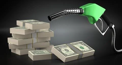 One dollar bills with fuel pump nozzle side view - 3d illustration Stock Illustration
