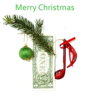 One dollar with christmas decoration elements Stock Photos