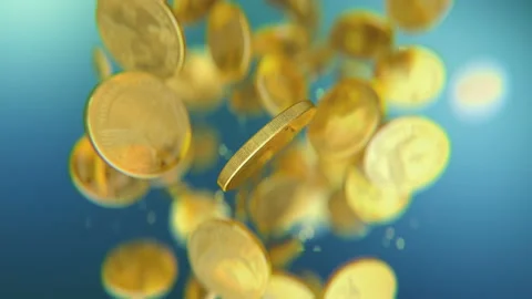 One Dollar gold coins jumping in slow motion 4K Video stock 151507232