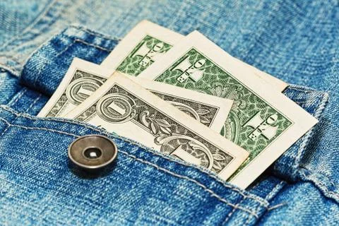One dollar notes in jeans jacket pocket Stock Photos