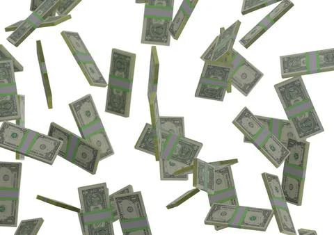 One dollar stack of money, 3D render, illustration, Dollar Bills isolated on Stock Illustration