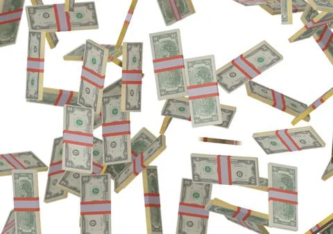 One dollar stack of money, 3D render, illustration, Dollar Bills isolated on Stock Illustration