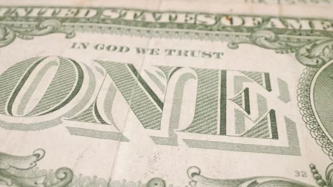 One-dollar USD banknote, extreme close-up with a sliding motion. Stock Footage 301446386