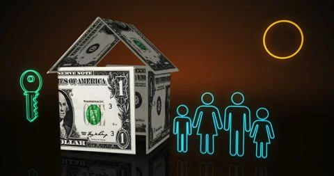 One Dollar USD money banknotes paper house on the table Stock Footage 204065571