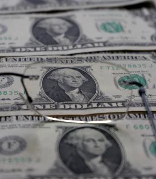 One dollars banknotes as a background and glasses Stock Photos