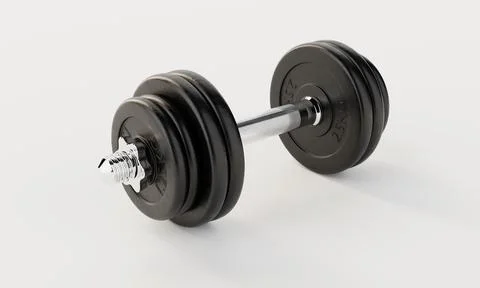 One dumbbell on isolated white background. Fitness and sport concept. 3D il.. Stock Illustration