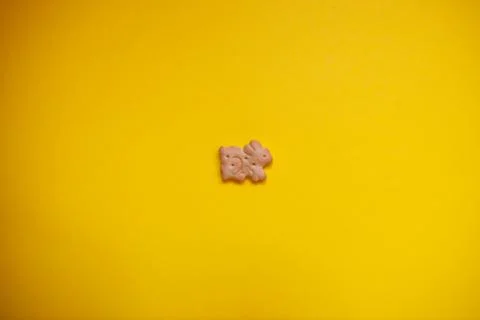 One easter bunny cookie on yellow background Stock Photos