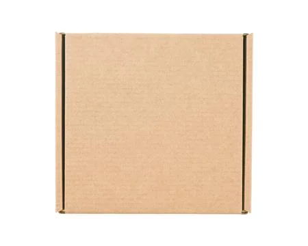 One empty closed cardboard box on white isolated background with clipping pat Foto stock
