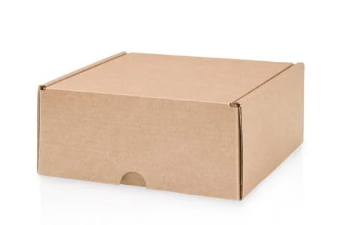 One empty closed cardboard box on white isolated background with clipping pat Foto stock
