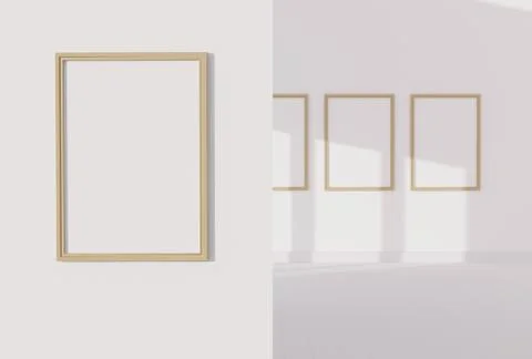 One empty photo frame and Three empty photo frame for mockup in empty white r Stock Illustration