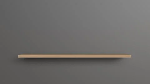 One empty wooden wall shelf on a gray background for product placement, int.. Stock Illustration
