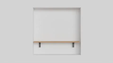 One empty wooden wall shelf on white background for product placement, inte.. Stock Illustration