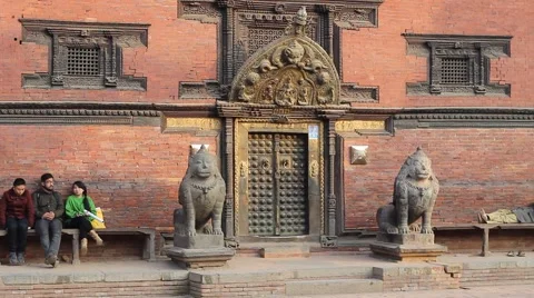 One of the entrances to the building of Patan Museum Stock Footage 59185489