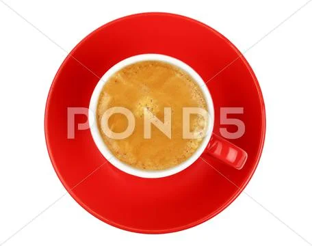One espresso coffee in red cup isolated on white Stock Photos