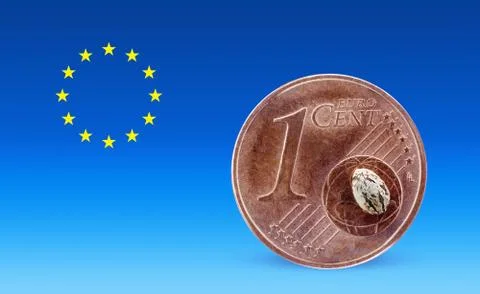 One euro cent and one hemp seed on it Stock Illustration