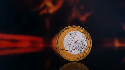 One euro coin on chart background. Closeup Stock Footage 233829401