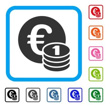 One Euro Coin Stack Framed Icon Stock Illustration