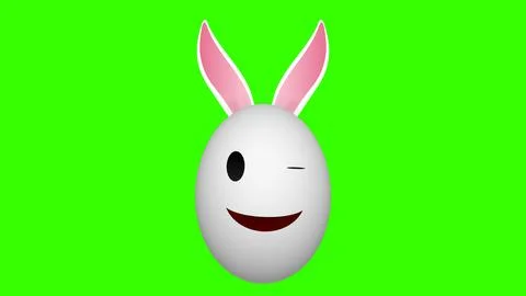 One eye blink bunny egg with smiley facial expression on green screen. Stock Illustration
