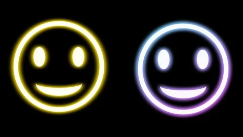One eye blinking emoji in bright neon light on black background Stock Footage 270451093