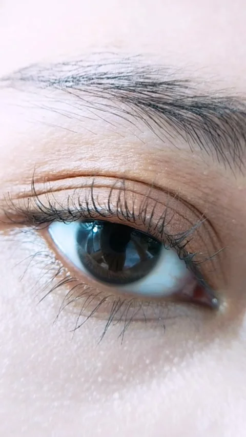 One eye blinking while looking at camera from close up. Eyebrow, lashes, an.. Stock Footage 340360668