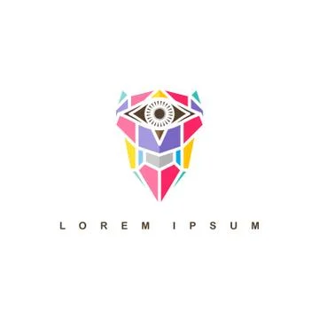 One eye owl logo logotype colorful theme vector Stock Illustration