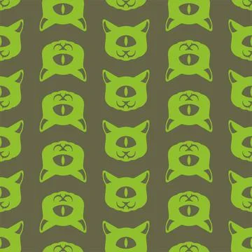 One eyed cat alien pattern seamless. Green monster pet background. Baby fabri イラスト素材