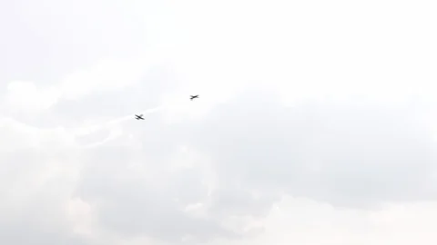 One fighter jets in the blue sky. A general plan. Aerobatic figures. Airshow. 8 Stock Footage 124144477