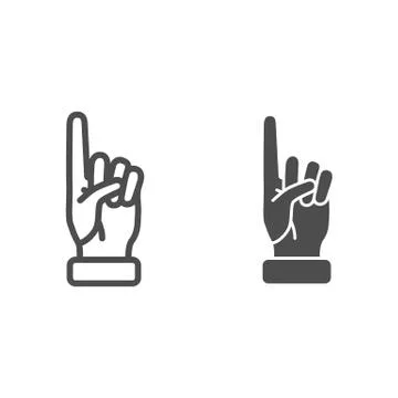 One finger up line and solid icon, hand gestures concept, Attention hand gesture Stock Illustration
