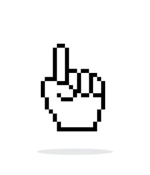 One finger. Pixel hand cursor icon on white background. Illustrazione stock