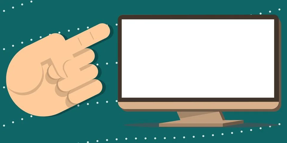 One Finger Pointing At Screen With Important Information. Hand Presenting Stock Illustration