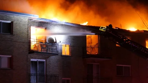 One firemen fighting inferno Stock Footage 105298952