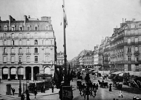 One of the first autotypes of the Rue Saint Lazare in Paris France 1884 Stock Illustration