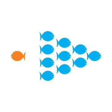 One fish choose different or opposite path for success in life concept vector 스톡 일러스트