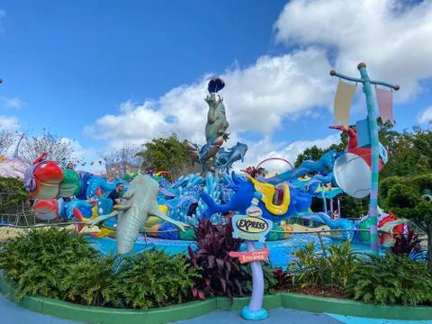 The one fish, two fish, red fish, blue fish, Cat in the Hat ride at Universal Stock Photos