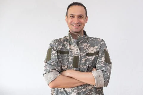 One fit attractive soldier half length portrait over white Stock Photos