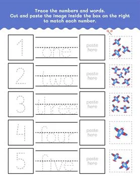 One to Five Number And Word Tracing Worksheet. Children Writing Practice Wo.. Stock Illustration