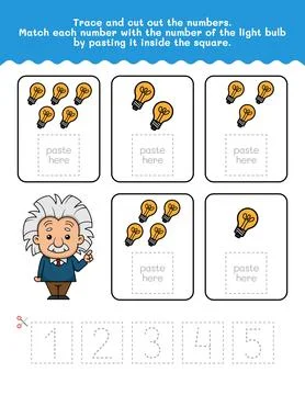 One to Five Number And Word Tracing Worksheet. Cut And Paste Worksheet With.. Stock Illustration