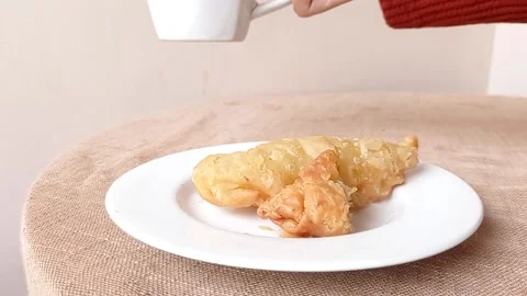 One fried dumpling on a white plate Stock Footage 146250232